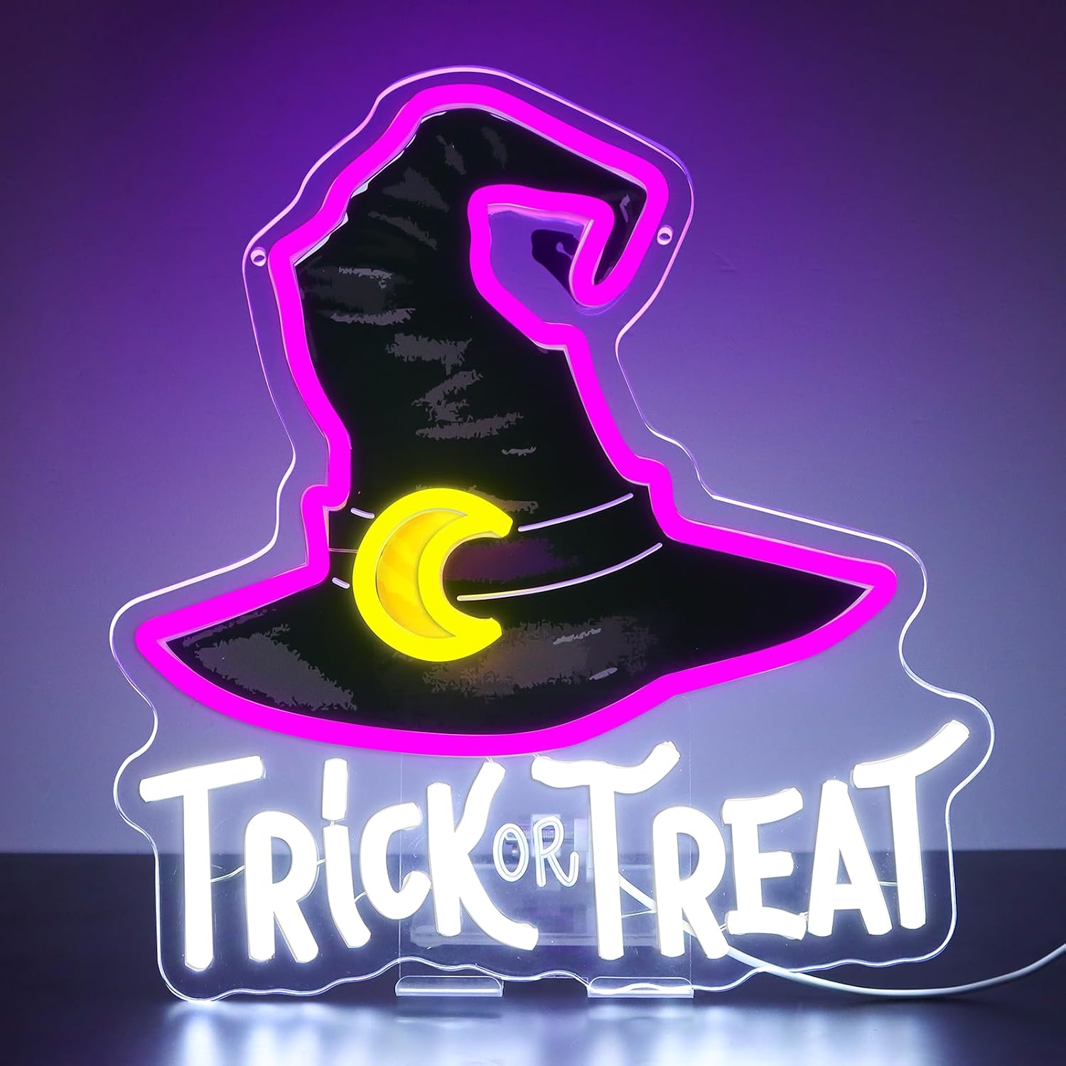 Trick Or Treat Witch Hat Neon  - Home Decor Lighting Tricks 评论和价格