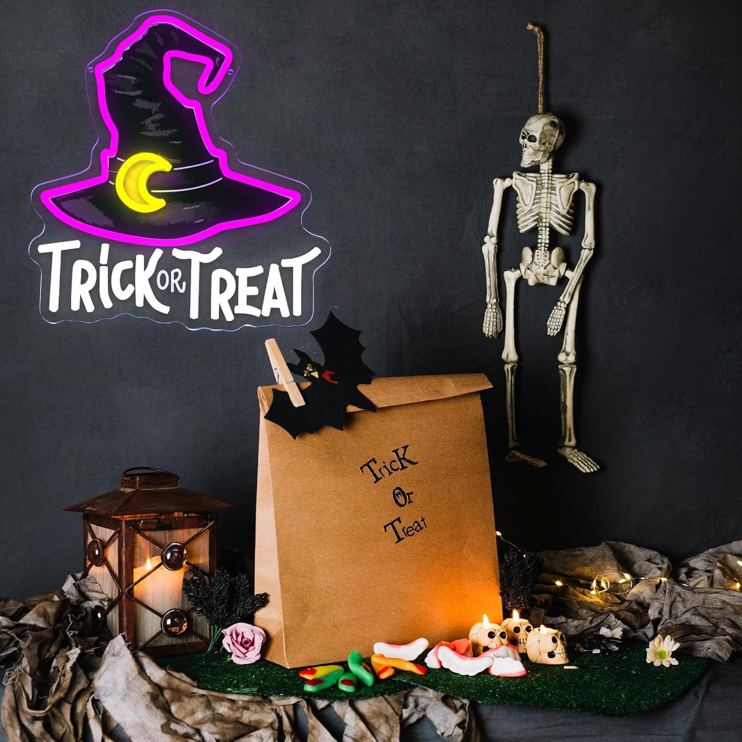 Trick Or Treat Witch Hat Neon  - Home Decor Lighting Tricks 评论和价格